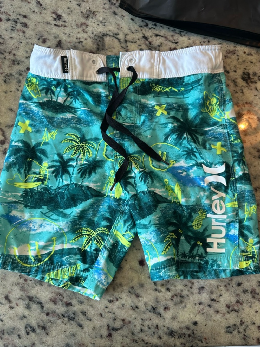 Hurley Teal and White Tropical Print Boys Swim Trunks